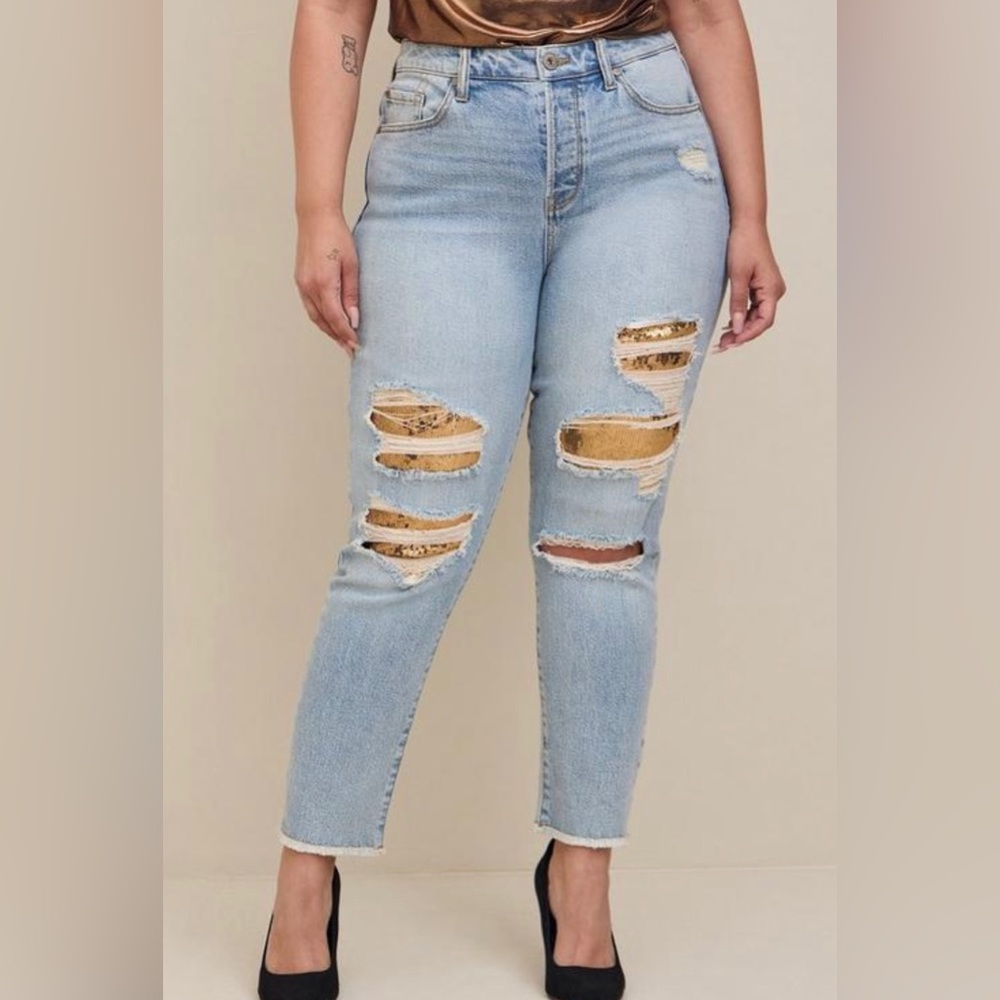 NWT Torrid High Rise Straight Vintage Stretch Mid Rise Sequin Baked Jeans
